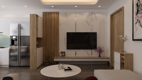 thiết kế kệ tivi treo tường cho phòng khách hiện đại 